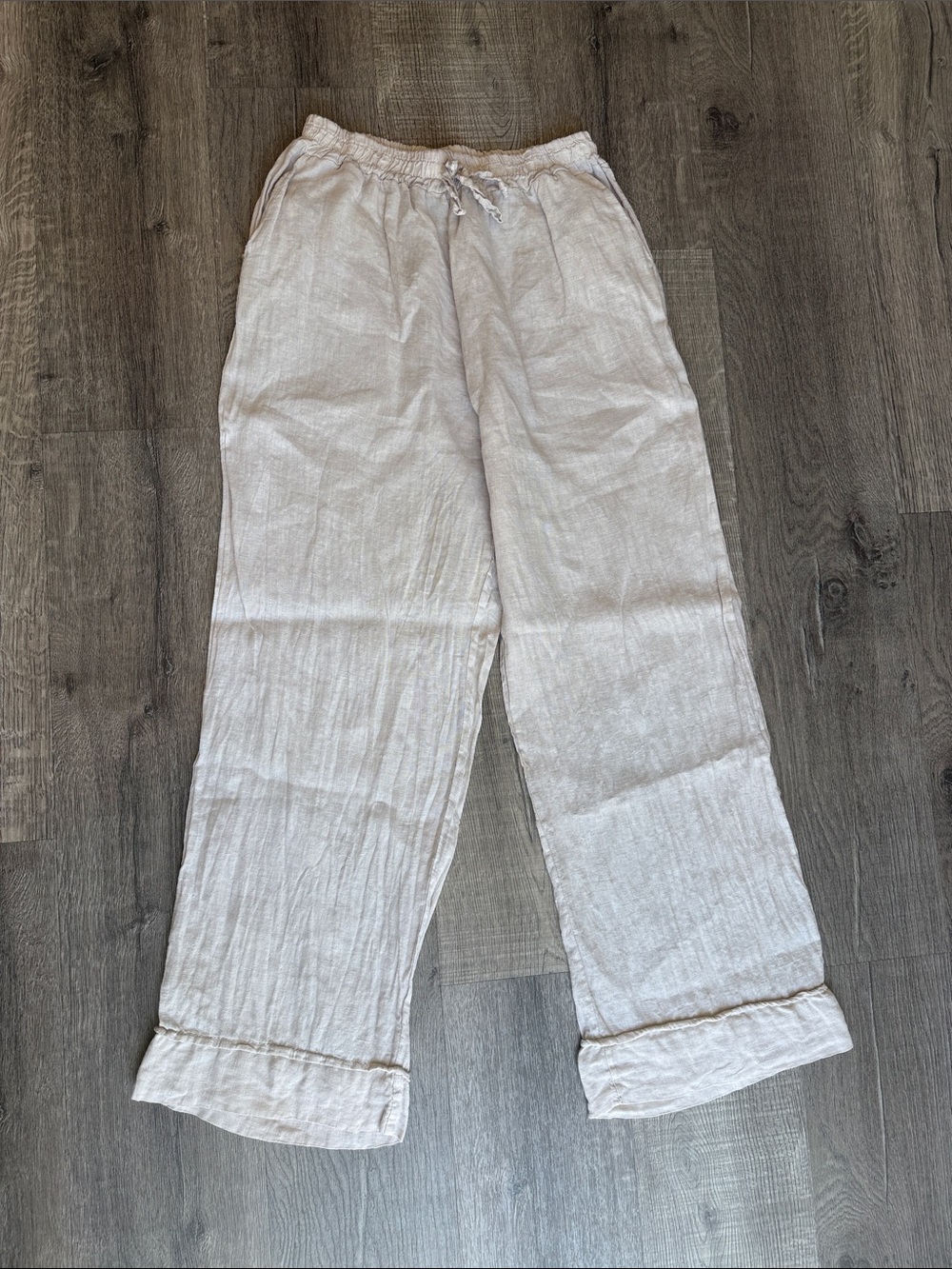 Hybrid Apparel Light Beige Linen-Blend Drawstring Pants